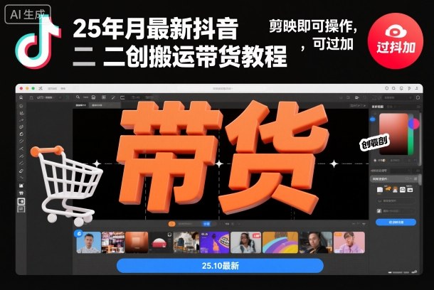 25年10月最新抖音二创搬运带货教程，剪映即可操作，可过抖加-心语项目网