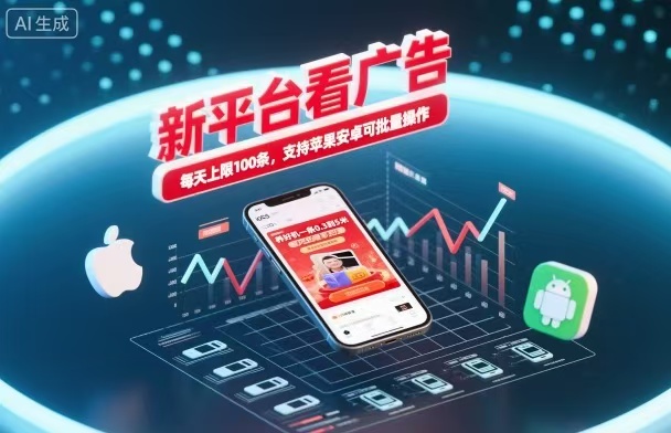 新台看广告，养好机一条5毛到5块，单机日入30到100，支持苹果安卓，可批量操作。-心语项目网