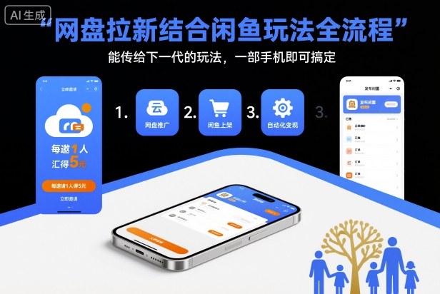 网盘拉新结合闲鱼玩法全流程，能传给下一代的玩法，一部手机即可搞定(附入口渠道以及实操教程)-心语项目网
