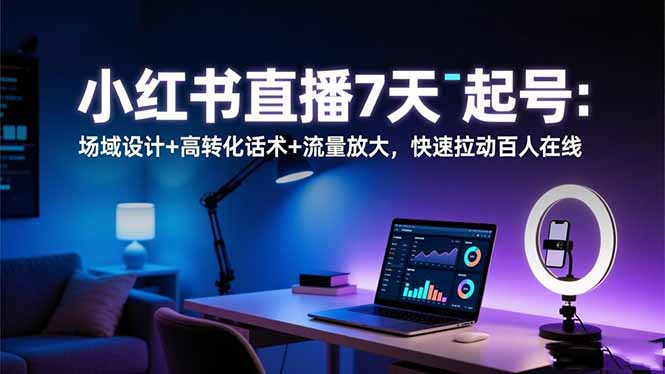 小红书直播7天起号：场域设计+高转化话术+流量放大，快速拉动百人在线-心语项目网