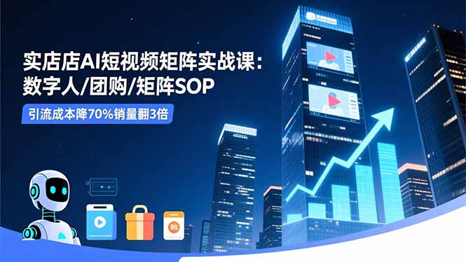 实体店AI短视频矩阵实战课：数字人/团购/矩阵SOP，引流成本降70%销量翻3倍-心语项目网