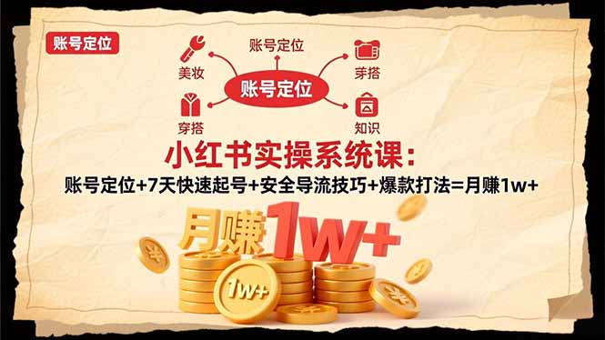 小红书实操系统课：账号定位+7天快速起号+安全导流技巧+爆款打法=月赚1w+-心语项目网
