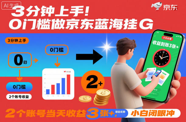3分钟上手！0门槛做京东蓝海全自动掘金，2个账号当天收益3张+，小白闭眼冲【揭秘】-心语项目网