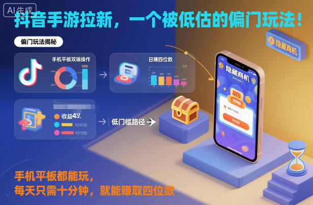 抖音手游拉新，一个被低估的偏门玩法！手机平板都能玩，每天只需十分钟，就能賺取四位数【揭秘】-心语项目网