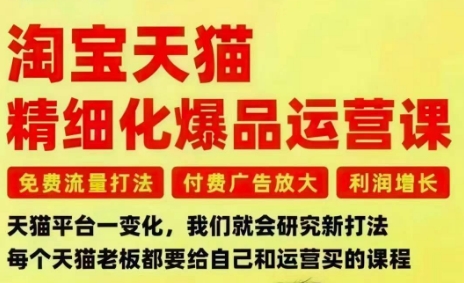 淘宝天猫精细化爆品运营课，免费流量打法-付费广告放大-利润增长-三大核心痛点，一次全部解决-心语项目网