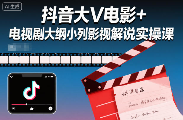 抖音大V电影+电视剧大纲小列影视剧解说实操课-心语项目网