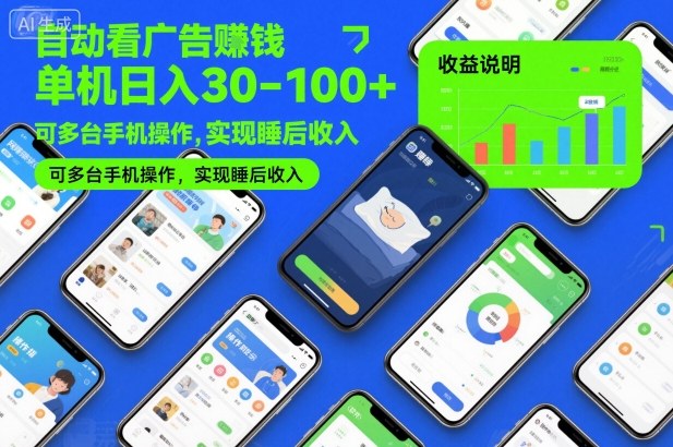 自动看广告賺钱，单机日入30-100+，可多台手机操作，实现睡后收入【揭秘】-心语项目网