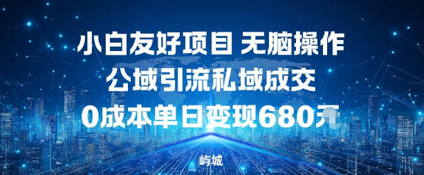小白友好项目，无脑操作，公域引流私域成交，0成本单日变现680米-心语项目网