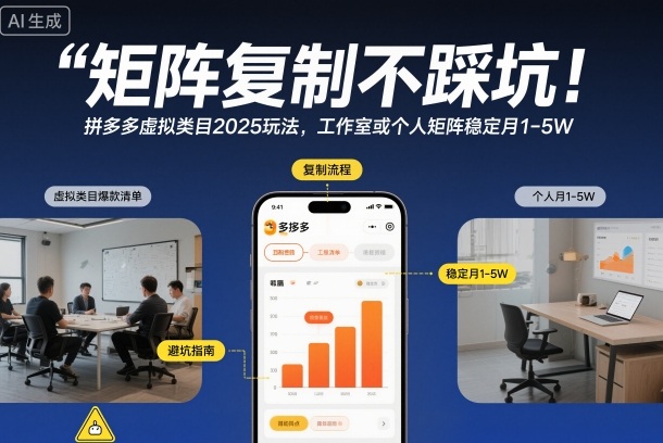 矩阵复制不踩坑！拼多多虚拟类目2025玩法，工作室或者个人矩阵稳定月1-5W【揭秘】-心语项目网