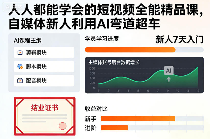 人人都能学会的短视频全能精品课，自媒体新人利用AI弯道超车-心语项目网