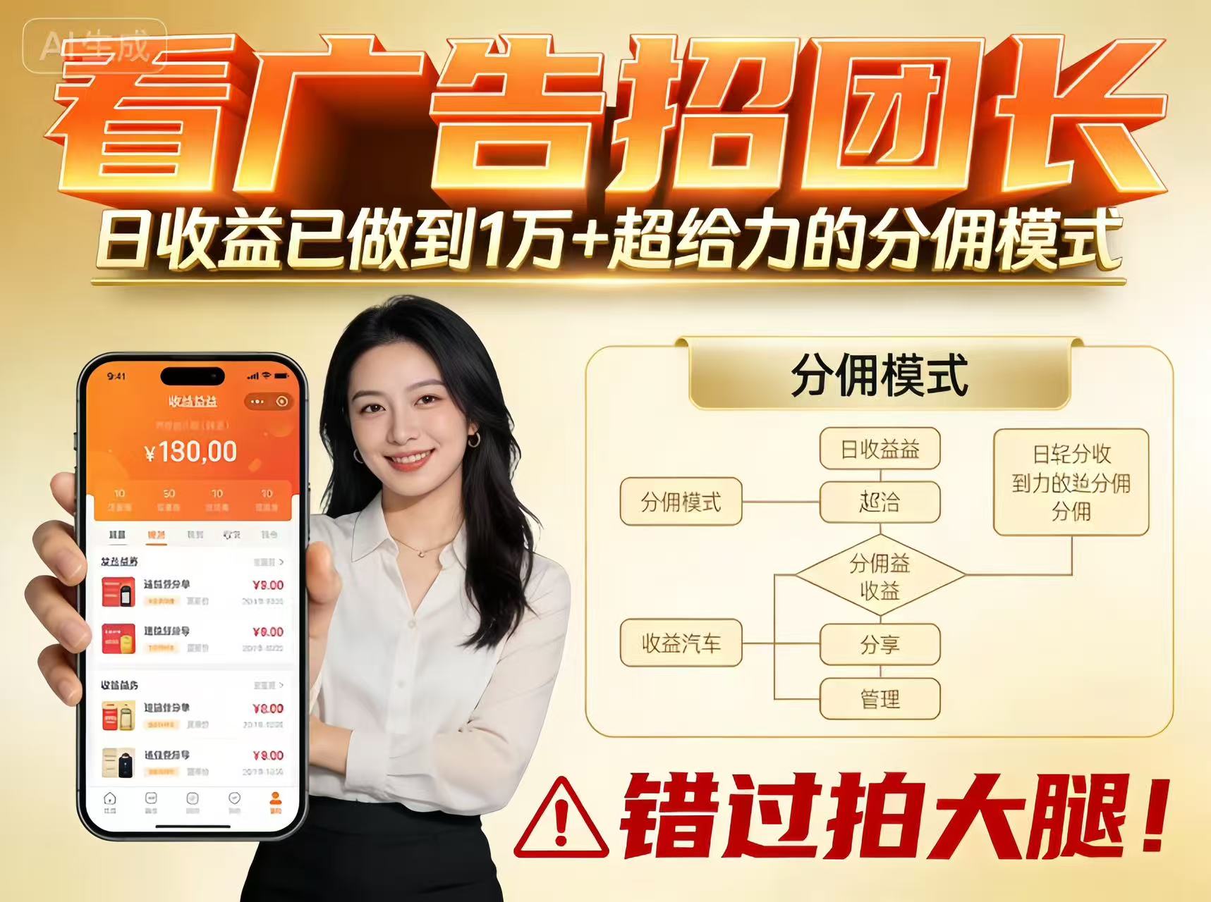 看广告招团长，团队收益已做到日入1万，分佣模式超给力，错过拍大腿-心语项目网