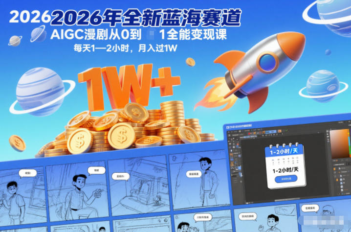2026年全新蓝海赛道AIGC漫剧从0到1全能变现课，每天1—2小时，月入过1W-心语项目网