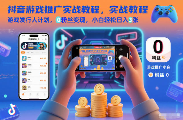 抖音游戏推广实战教程，游戏发行人计划，0粉丝变现，小白轻松日入3张-心语项目网