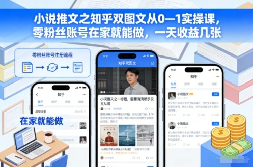 小说推文之知乎双图文从0—1实操课，零粉丝账号在家就能做，一天收益几张-心语项目网