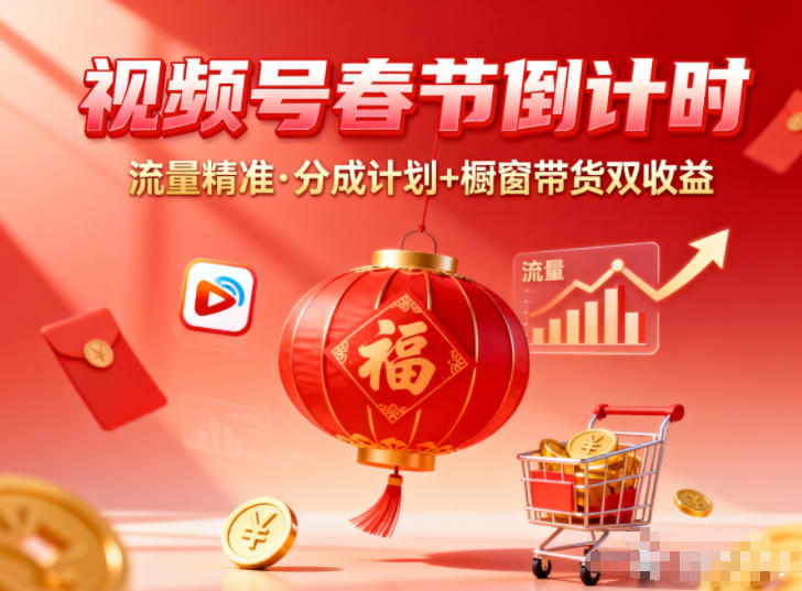 视频号做春节倒计时,流量精准,分成计划+橱窗带货双收益