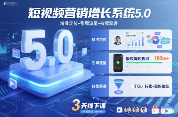 短视频营销增长系统5.0，精准定位-引爆流量-持续获客，3天线下课(音频+图片)-心语项目网