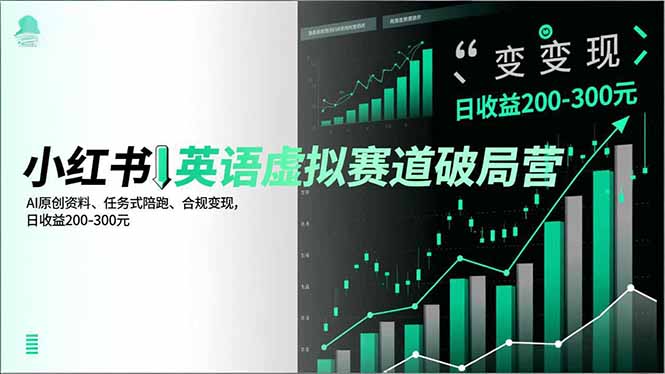 小红书英语虚拟赛道破局营，AI原创资料、任务式陪跑、合规变现，日收益200-300元-心语项目网