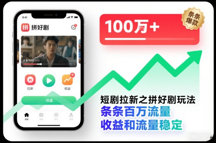 短剧拉新之拼好剧玩法，条条百万流量，收益和流量稳定-心语项目网