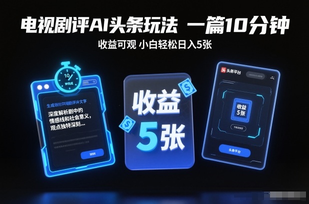 电视剧评AI头条玩法，一篇10分钟，收益可观，小白轻松日入5张+【独家】-心语项目网