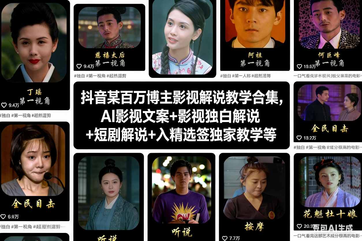 抖音某百万博主影视解说教学合集，AI影视文案+影视独白解说+短剧解说+入精选签独家教学等-心语项目网