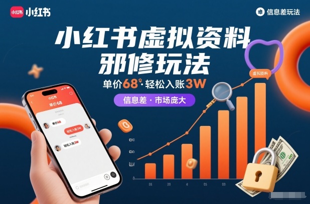 小红书虚拟资料邪修玩法，单价68，轻松入账3W，信息差玩法，市场庞大-心语项目网