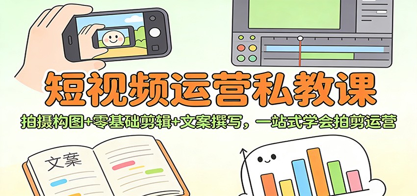 短视频运营私教课：拍摄构图+零基础剪辑 +文案撰写，一站式学会拍剪运营-心语项目网
