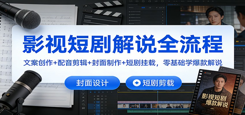 影视短剧解说全流程：文案创作+配音剪辑+封面制作+短剧挂载，零基础学爆款解说-心语项目网