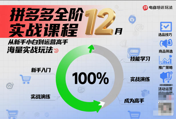 拼多多全阶实战课程12月，从新手小白到运营高手，海量实战玩法-心语项目网