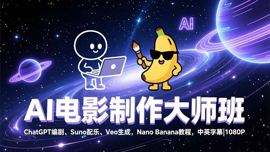 AI电影制作大师班：ChatGPT编剧、Suno配乐、Veo生成，Nano Banana教程，中英字幕|1080P-心语项目网