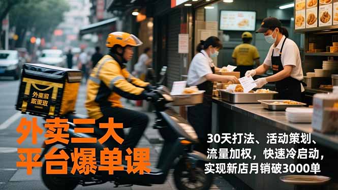 外卖三大平台爆单课，30天打法、活动策划、流量加权，快速冷启动，实现新店月销破3000单-心语项目网