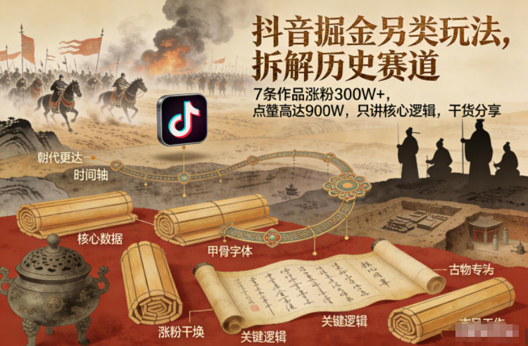 抖音掘金另类玩法，拆解历史赛道，7条作品涨粉300W+，点赞量高达900W，只讲核心逻辑，干货分享-心语项目网