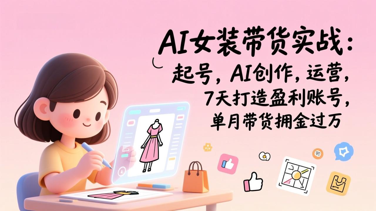 AI女装带货实战：起号，AI创作，运营，7天打造盈利账号，单月带货佣金过万-心语项目网
