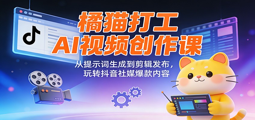 橘猫打工AI视频创作课：从提示词生成到剪辑发布，玩转抖音社媒爆款内容-心语项目网