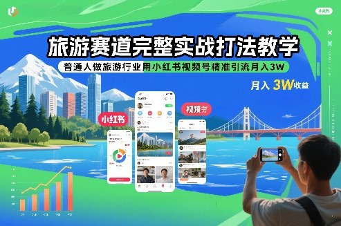 旅游赛道完整实战打法教学，普通人做旅游行业用小红书视频号精准引流月入3W-心语项目网