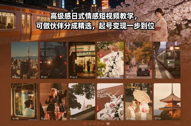 高级感日式情感短视频教学，可做伙伴分成精选，起号变现一步到位-心语项目网