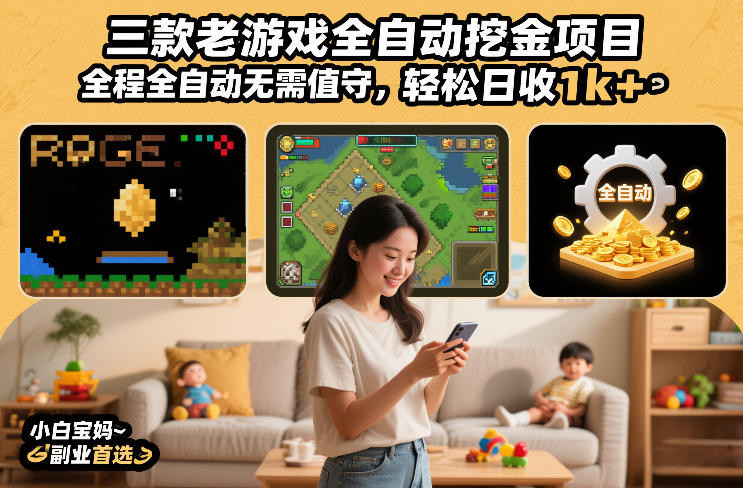 三款老游戏全自动挖金项目，全程全自动无需值守，轻松日收1k+，小白宝妈副业首选【揭秘】-心语项目网