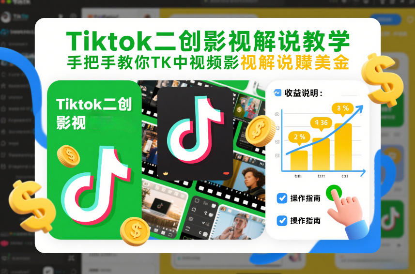 Tiktok二创影视解说教学，手把手教你TK中视频影视解说賺美金(更新26年1月)-心语项目网