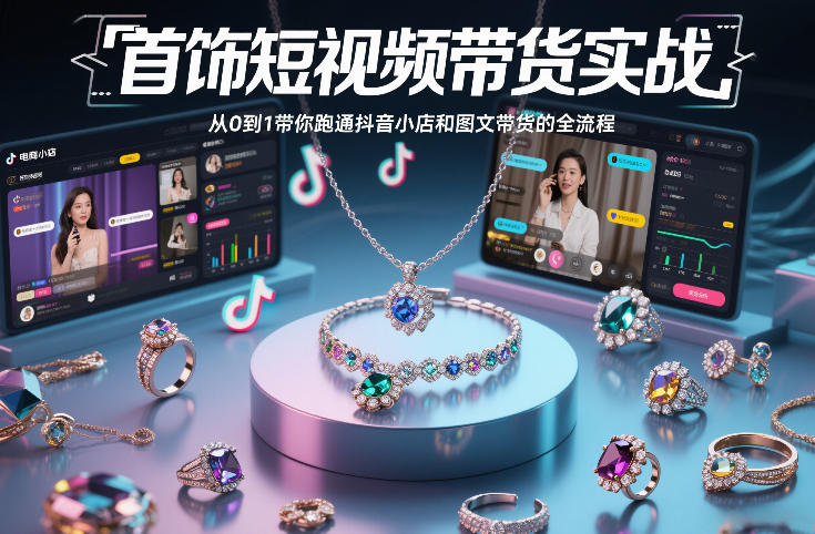 首饰短视频带货实战，从0到1带你跑通抖音小店和图文带货的全流程-心语项目网
