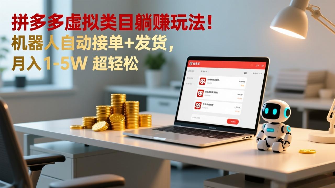 多多虚拟类目躺赚玩法！机器人自动接单+发货，月入 1-5W 超轻松-心语项目网