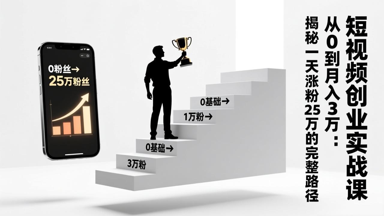 短视频创业实战课：从0到月入3万：揭秘一天涨粉25万的完整路径-心语项目网