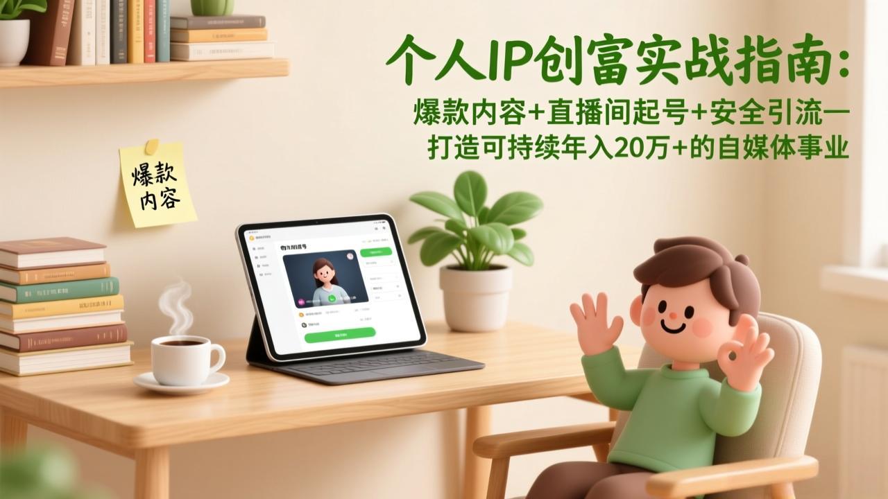 个人IP创富实战指南：爆款内容+直播间起号+安全引流，打造可持续年入20万+的自媒体事业-心语项目网