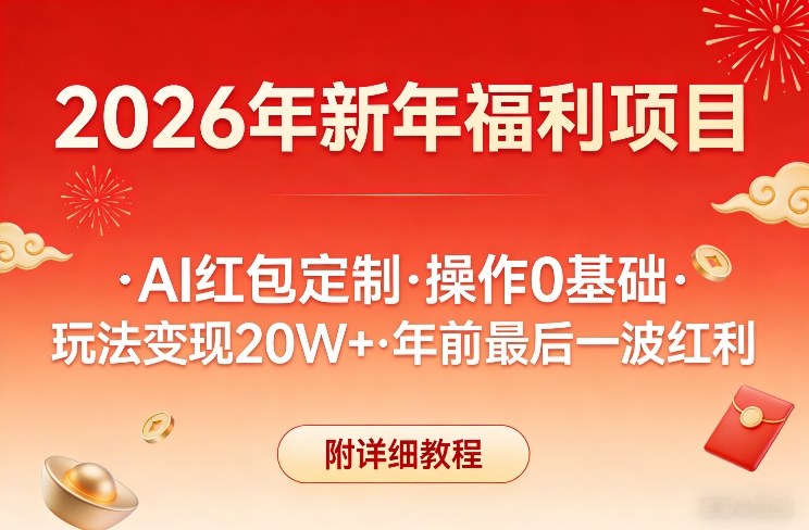 新年福利项目，AI红包定制，操作0基础，玩法变现20W+年前最后一波红利，附详细教程-心语项目网