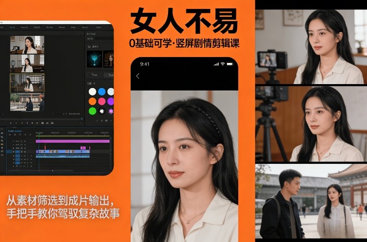 0基础可学！《女人不易》竖屏剧情剪辑课，从素材筛选到成片输出，手把手教你驾驭复杂故事-心语项目网