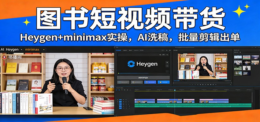 图书短视频带货：Heygen+minimax实操，AI洗稿 ，批量剪辑出单-心语项目网