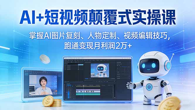 AI+短视频颠覆式实操课：掌握AI图片复刻、人物定制、视频编辑技巧，跑通变现月利润2万+-心语项目网