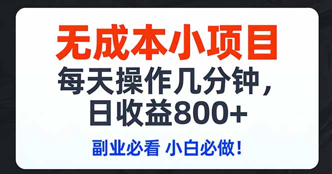 无成本小项目,每天操作几分钟,日收益800+ 副业必看 小白必做！-心语项目网
