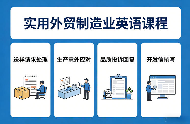实用外贸制造业英语课程，教你专业处理送样请求、应对生产意外、回复品质投诉、撰写开发信等-心语项目网