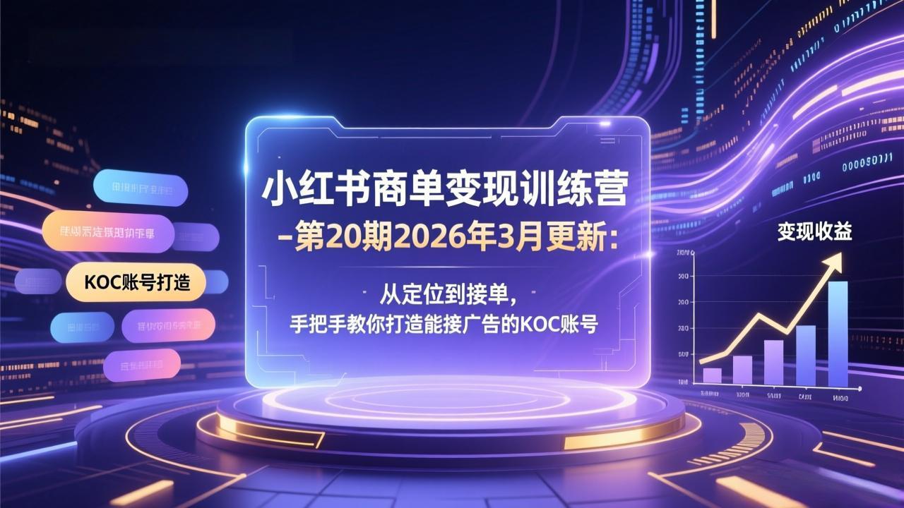 小红书商单变现训练营-第20期26年3月更新：从定位到接单，手把手教你打造能接广告的KOC账号-心语项目网