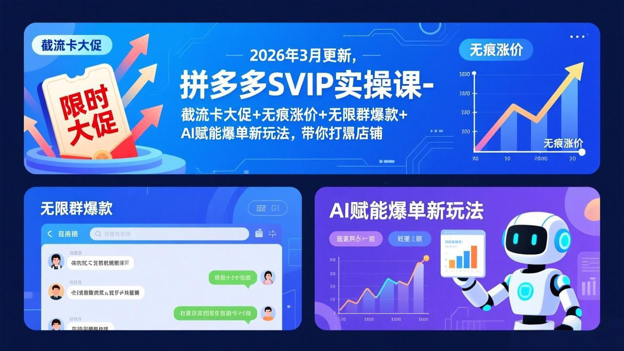 拼多多SVIP实操课-26年3月，截流卡大促+无痕涨价+无限群爆款+AI赋能爆单新玩法，带你打爆店铺-心语项目网
