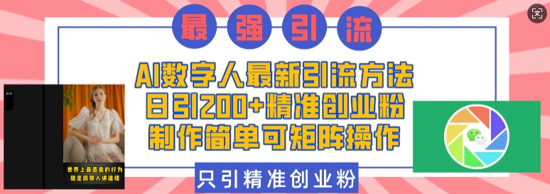 AI数字人最新引流方法，日引200+精准创业粉，制作简单可矩阵操作-心语项目网